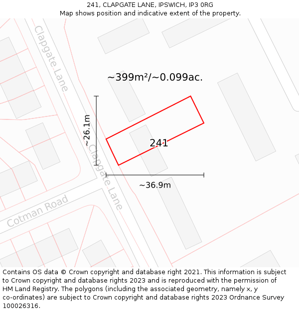 241, CLAPGATE LANE, IPSWICH, IP3 0RG: Plot and title map