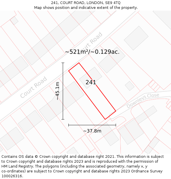 241, COURT ROAD, LONDON, SE9 4TQ: Plot and title map