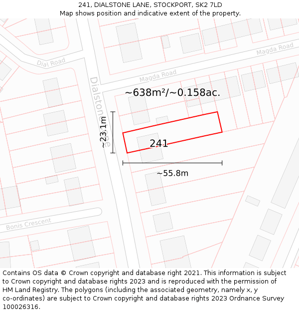 241, DIALSTONE LANE, STOCKPORT, SK2 7LD: Plot and title map