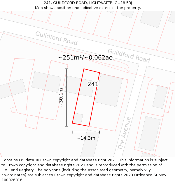 241, GUILDFORD ROAD, LIGHTWATER, GU18 5RJ: Plot and title map