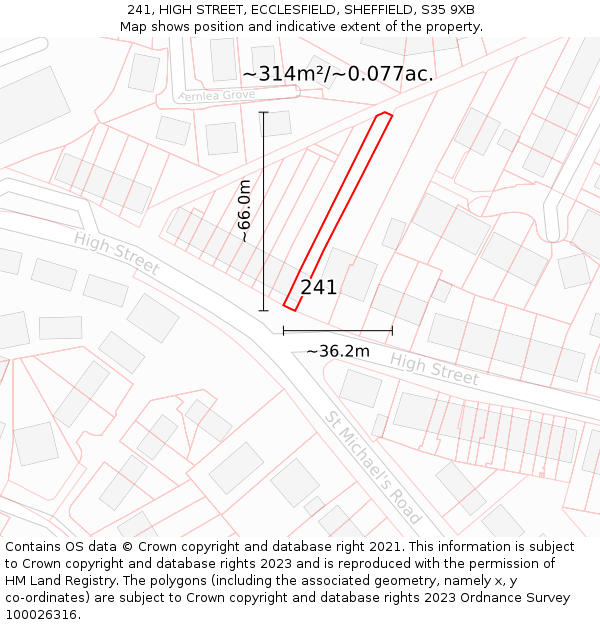 241, HIGH STREET, ECCLESFIELD, SHEFFIELD, S35 9XB: Plot and title map