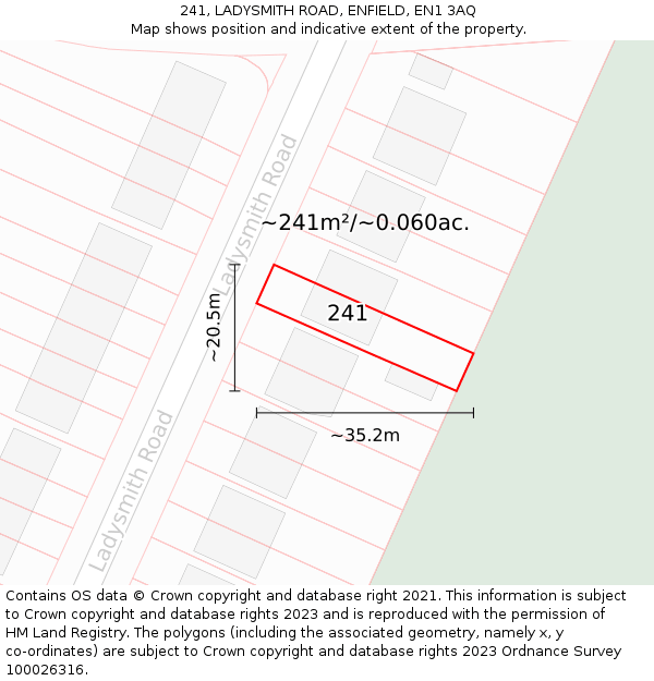 241, LADYSMITH ROAD, ENFIELD, EN1 3AQ: Plot and title map