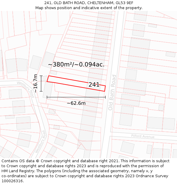 241, OLD BATH ROAD, CHELTENHAM, GL53 9EF: Plot and title map