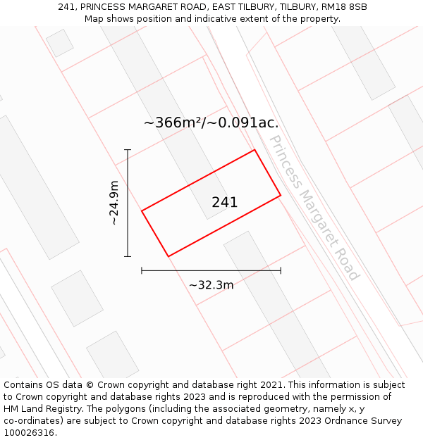 241, PRINCESS MARGARET ROAD, EAST TILBURY, TILBURY, RM18 8SB: Plot and title map