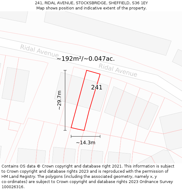 241, RIDAL AVENUE, STOCKSBRIDGE, SHEFFIELD, S36 1EY: Plot and title map