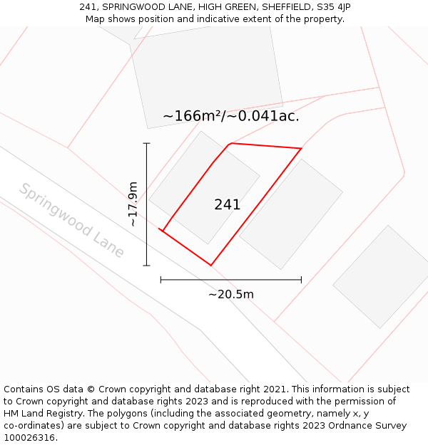 241, SPRINGWOOD LANE, HIGH GREEN, SHEFFIELD, S35 4JP: Plot and title map