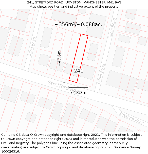 241, STRETFORD ROAD, URMSTON, MANCHESTER, M41 9WE: Plot and title map