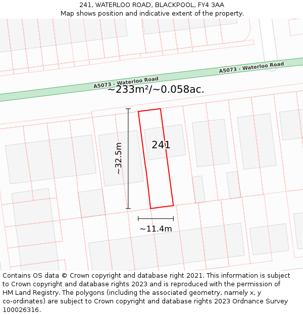 241, WATERLOO ROAD, BLACKPOOL, FY4 3AA: Plot and title map