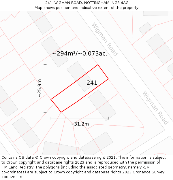 241, WIGMAN ROAD, NOTTINGHAM, NG8 4AG: Plot and title map