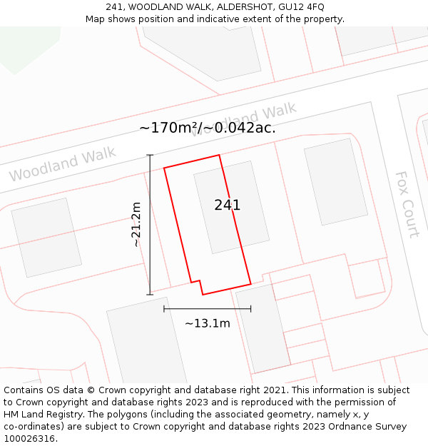 241, WOODLAND WALK, ALDERSHOT, GU12 4FQ: Plot and title map