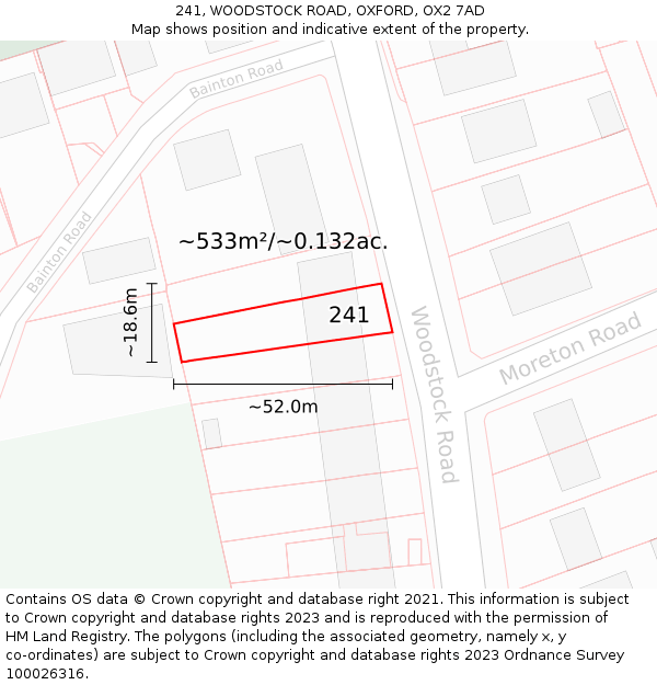 241, WOODSTOCK ROAD, OXFORD, OX2 7AD: Plot and title map