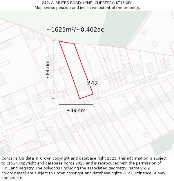 242, ALMNERS ROAD, LYNE, CHERTSEY, KT16 0BL: Plot and title map