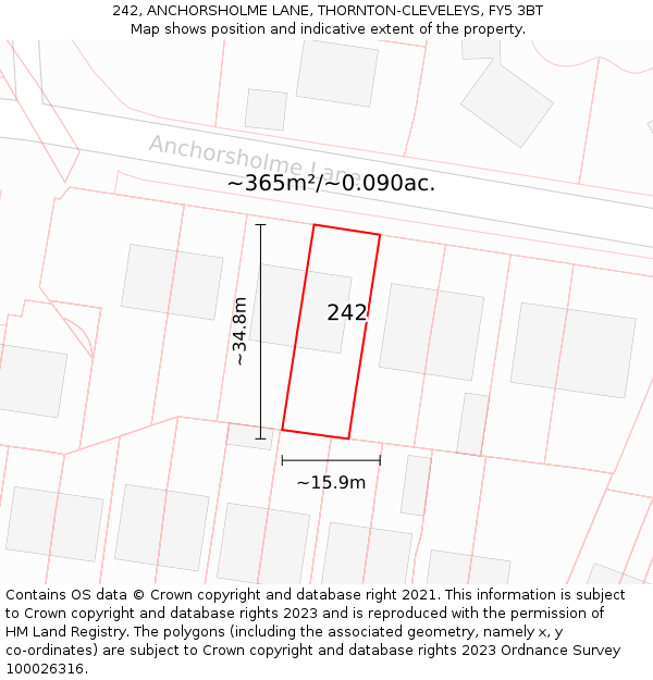 242, ANCHORSHOLME LANE, THORNTON-CLEVELEYS, FY5 3BT: Plot and title map