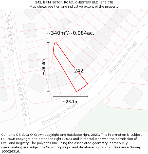 242, BRIMINGTON ROAD, CHESTERFIELD, S41 0TB: Plot and title map