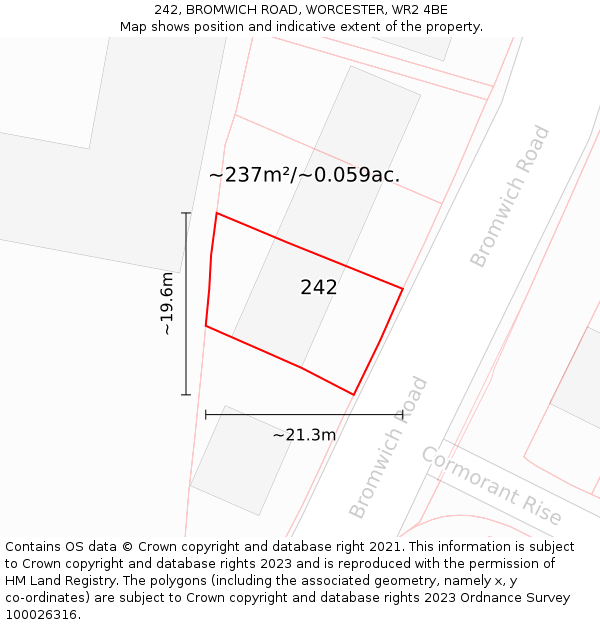 242, BROMWICH ROAD, WORCESTER, WR2 4BE: Plot and title map