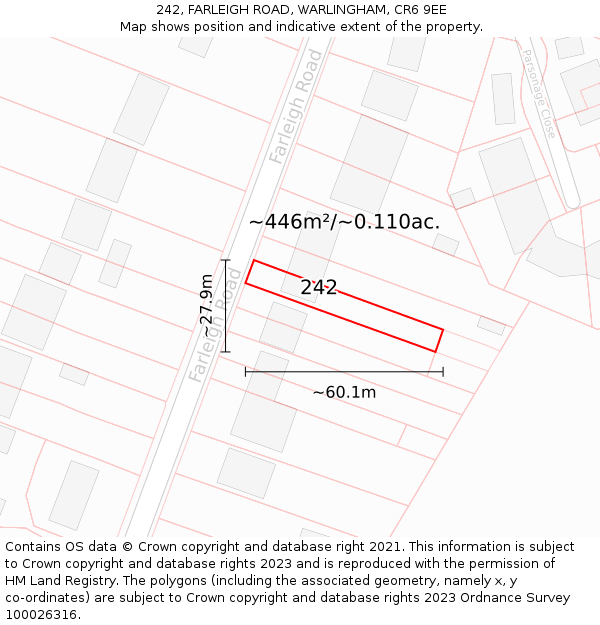 242, FARLEIGH ROAD, WARLINGHAM, CR6 9EE: Plot and title map