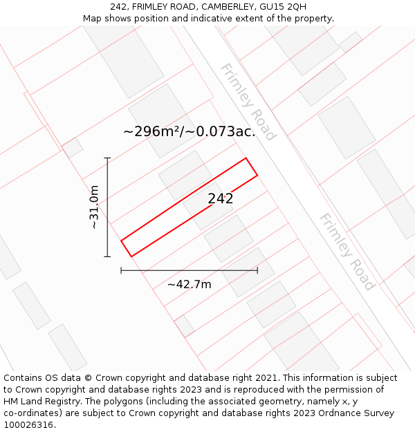 242, FRIMLEY ROAD, CAMBERLEY, GU15 2QH: Plot and title map