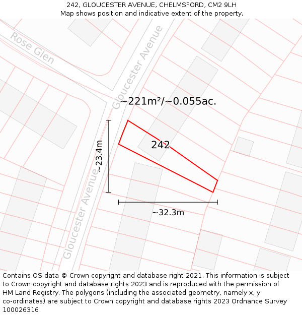 242, GLOUCESTER AVENUE, CHELMSFORD, CM2 9LH: Plot and title map