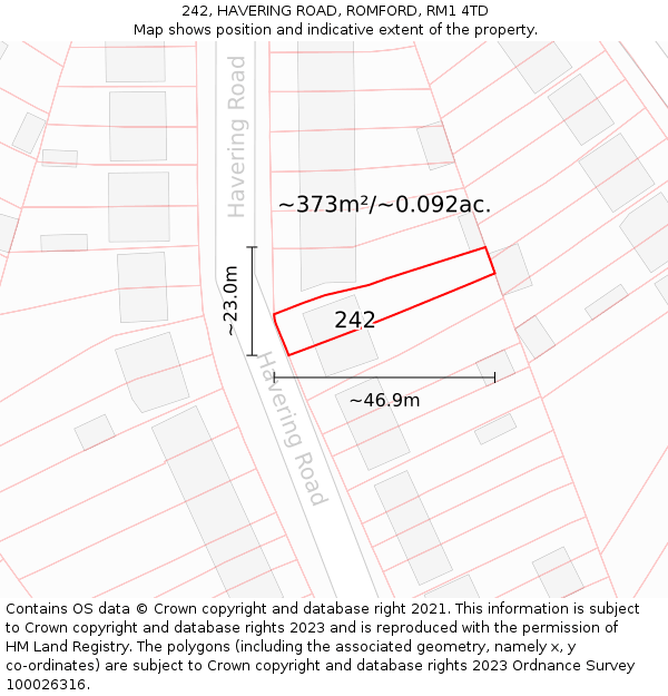 242, HAVERING ROAD, ROMFORD, RM1 4TD: Plot and title map