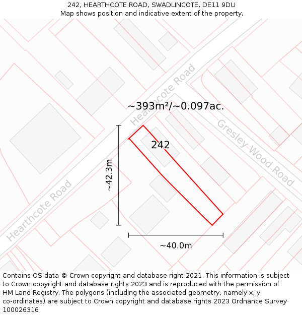 242, HEARTHCOTE ROAD, SWADLINCOTE, DE11 9DU: Plot and title map