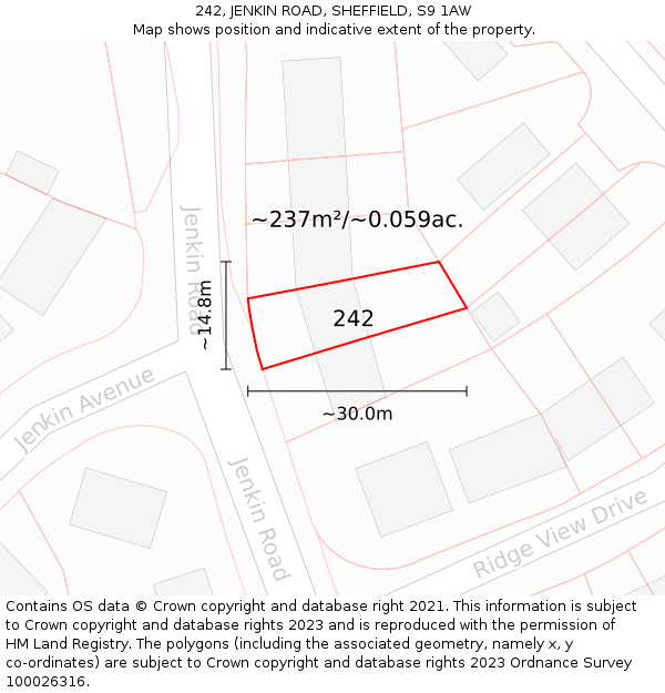 242, JENKIN ROAD, SHEFFIELD, S9 1AW: Plot and title map