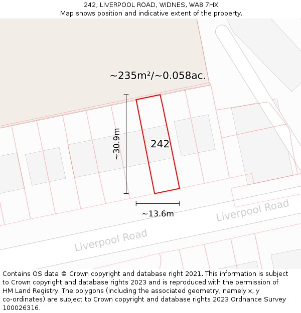 242, LIVERPOOL ROAD, WIDNES, WA8 7HX: Plot and title map