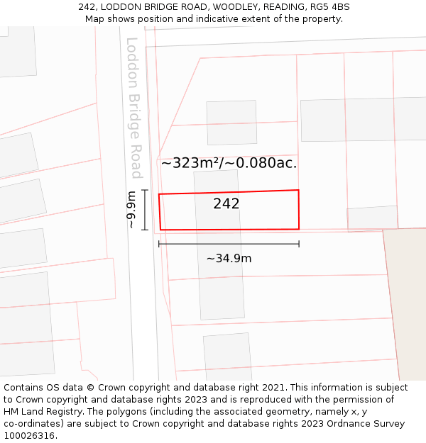 242, LODDON BRIDGE ROAD, WOODLEY, READING, RG5 4BS: Plot and title map