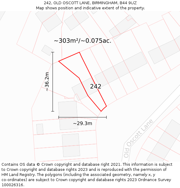 242, OLD OSCOTT LANE, BIRMINGHAM, B44 9UZ: Plot and title map