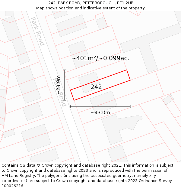 242, PARK ROAD, PETERBOROUGH, PE1 2UR: Plot and title map