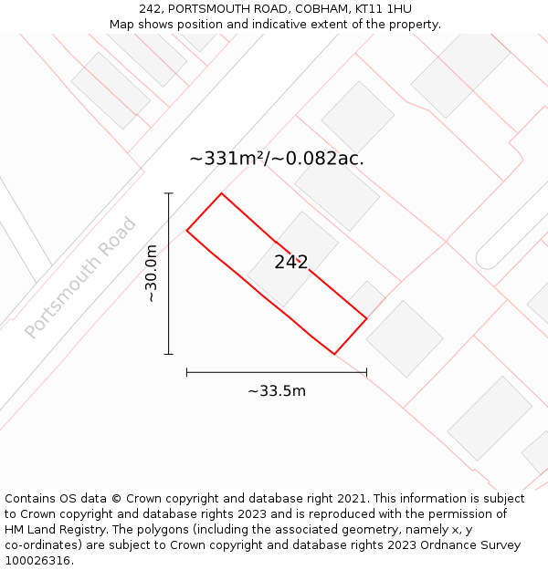 242, PORTSMOUTH ROAD, COBHAM, KT11 1HU: Plot and title map