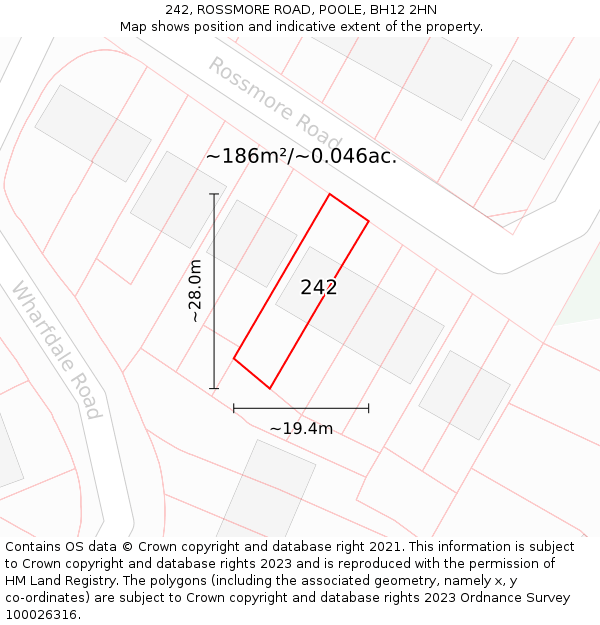 242, ROSSMORE ROAD, POOLE, BH12 2HN: Plot and title map