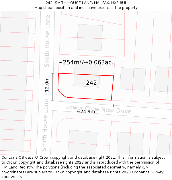 242, SMITH HOUSE LANE, HALIFAX, HX3 8UL: Plot and title map