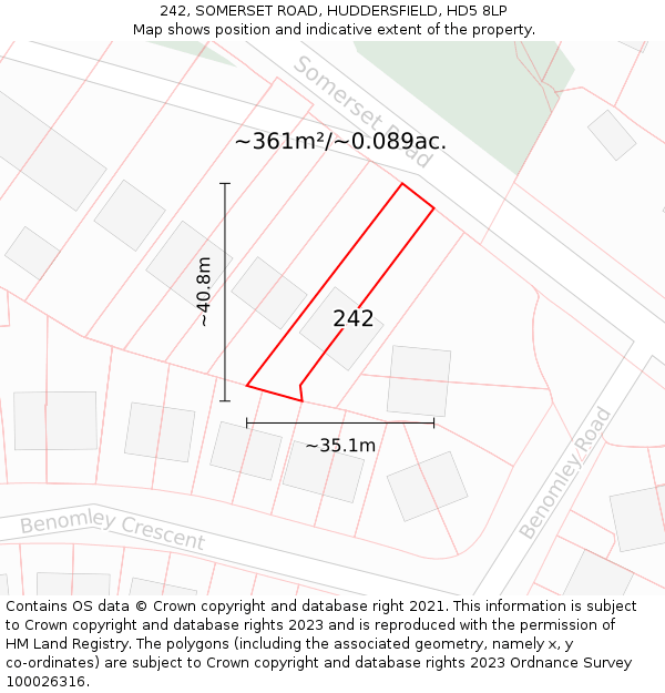 242, SOMERSET ROAD, HUDDERSFIELD, HD5 8LP: Plot and title map