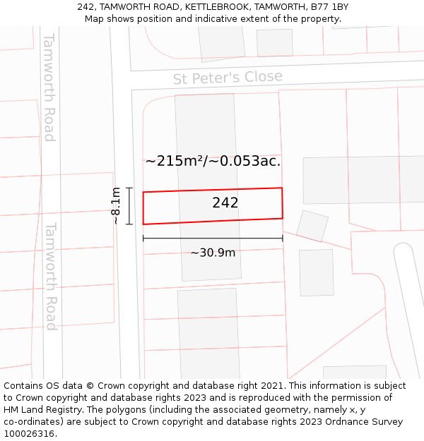 242, TAMWORTH ROAD, KETTLEBROOK, TAMWORTH, B77 1BY: Plot and title map