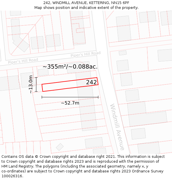 242, WINDMILL AVENUE, KETTERING, NN15 6PF: Plot and title map