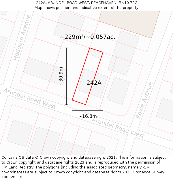 242A, ARUNDEL ROAD WEST, PEACEHAVEN, BN10 7PG: Plot and title map