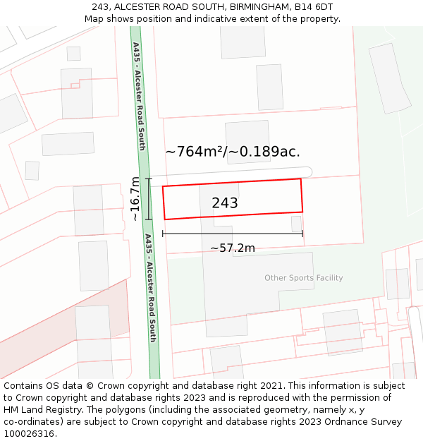 243, ALCESTER ROAD SOUTH, BIRMINGHAM, B14 6DT: Plot and title map