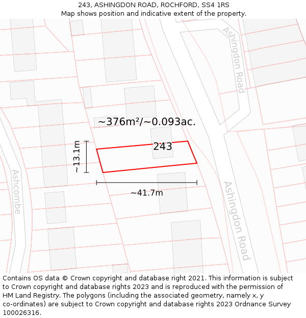 243, ASHINGDON ROAD, ROCHFORD, SS4 1RS: Plot and title map