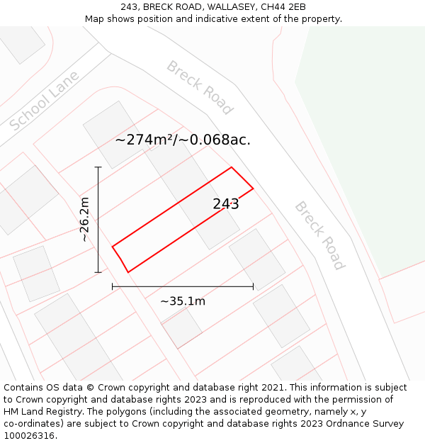 243, BRECK ROAD, WALLASEY, CH44 2EB: Plot and title map