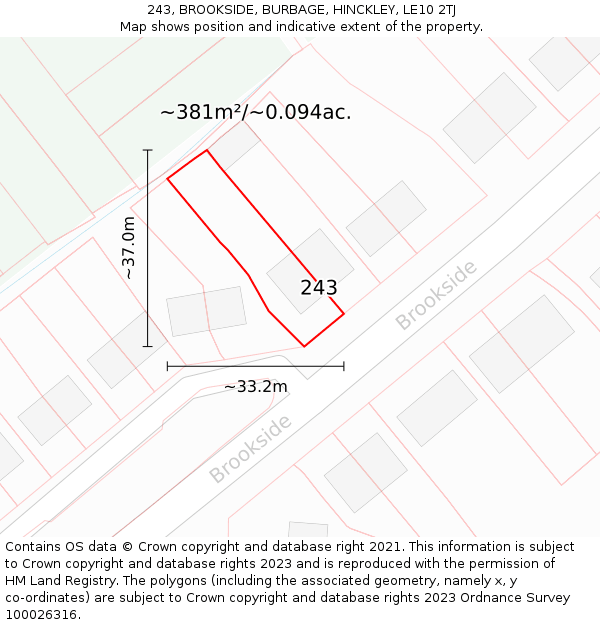 243, BROOKSIDE, BURBAGE, HINCKLEY, LE10 2TJ: Plot and title map