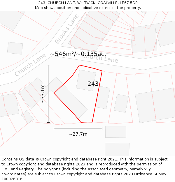 243, CHURCH LANE, WHITWICK, COALVILLE, LE67 5DP: Plot and title map