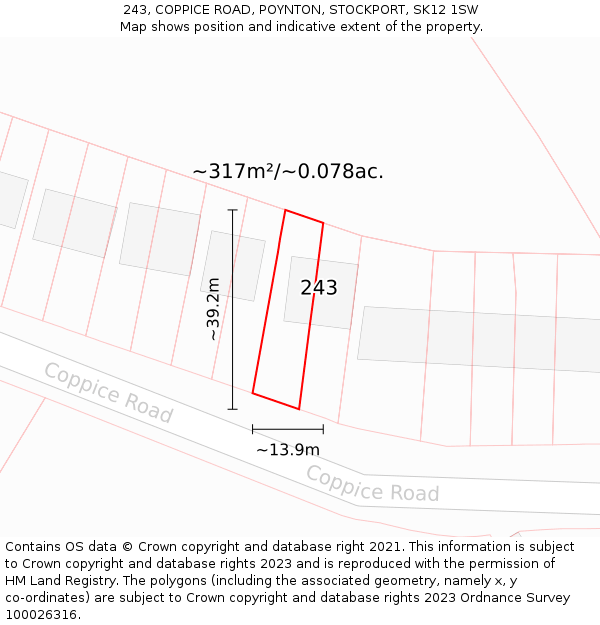 243, COPPICE ROAD, POYNTON, STOCKPORT, SK12 1SW: Plot and title map