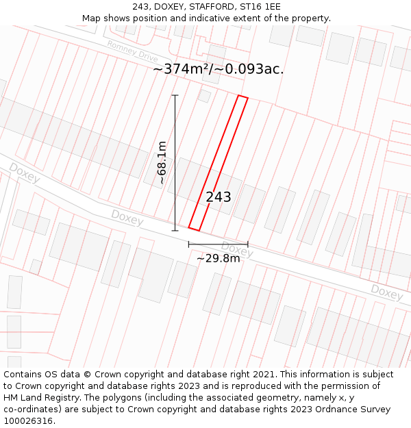 243, DOXEY, STAFFORD, ST16 1EE: Plot and title map