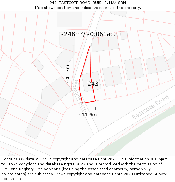 243, EASTCOTE ROAD, RUISLIP, HA4 8BN: Plot and title map