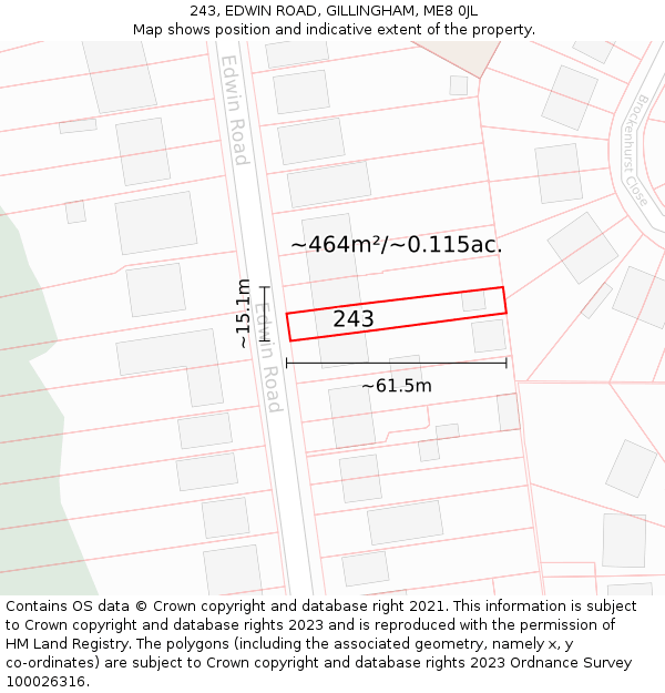 243, EDWIN ROAD, GILLINGHAM, ME8 0JL: Plot and title map