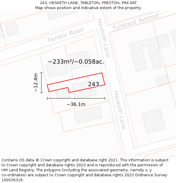 243, HESKETH LANE, TARLETON, PRESTON, PR4 6AT: Plot and title map