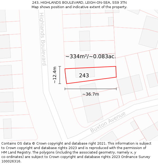 243, HIGHLANDS BOULEVARD, LEIGH-ON-SEA, SS9 3TN: Plot and title map