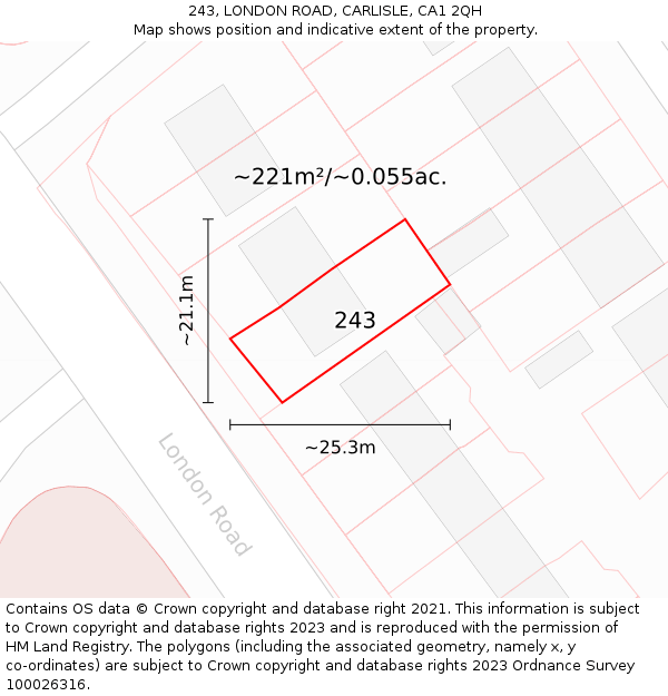 243, LONDON ROAD, CARLISLE, CA1 2QH: Plot and title map