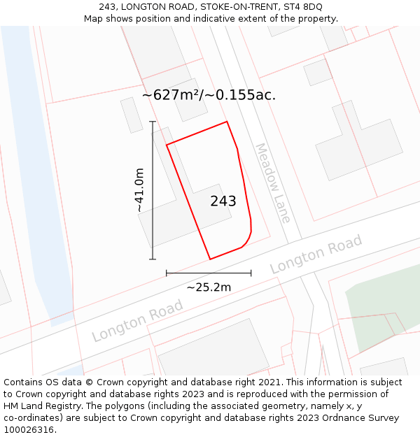 243, LONGTON ROAD, STOKE-ON-TRENT, ST4 8DQ: Plot and title map