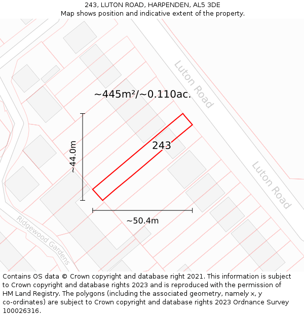 243, LUTON ROAD, HARPENDEN, AL5 3DE: Plot and title map